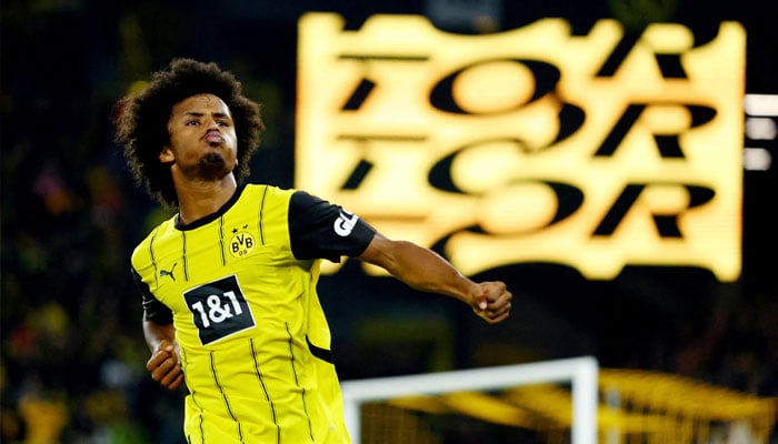 Borussia Dortmunds Karim Adeyemi celebrates scoring their third goal. — Reuters/File