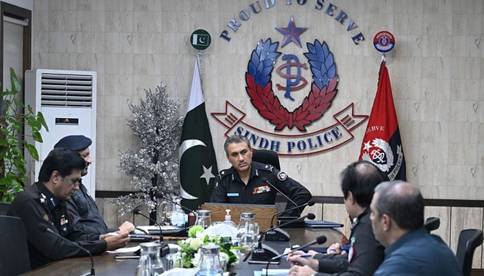 Sindh Police Chief Ghulam Nabi Memon chairs a meeting to review security arrangements for the upcoming anti-polio campaign on December 13, 2024. — Facebook@sindhpolicedmc