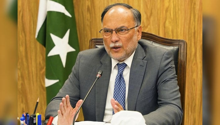 This image taken on December 13, 2024, shows Federal Minister for Planning & Development Ahsan Iqbal speaking in a meeting. — Facebook@PlanComPakistan