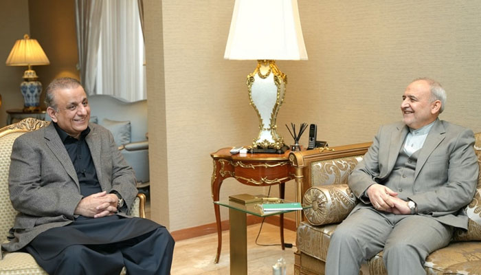 Federal Minister for Privatisation, Board of Investment and Communications Abdul Aleem Khan (left) in a meeting with Iranian Ambassador to Pakistan Raza Amiri Moghadam on December 13, 2024. — Facebook@AbdulAleemKhanOfficial