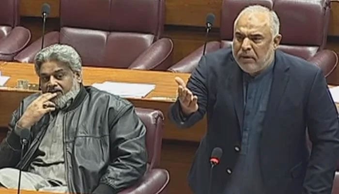 PTI senior leader Asad Qaiser during the National Assembly session, on December 13, 2024. — Screengrab via GeoNews