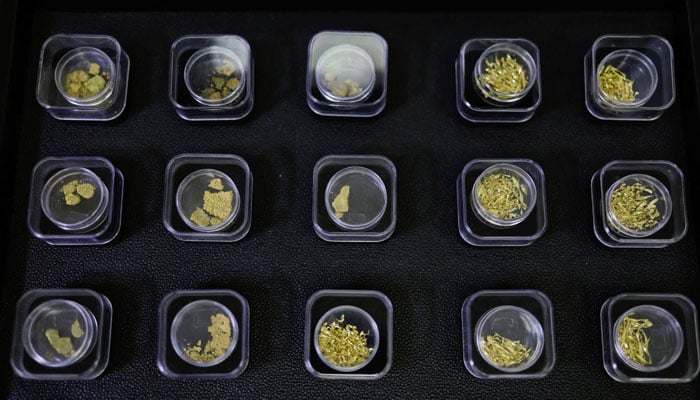 Gold samples are placed at a Brazilian laboratory. — Reuters/File