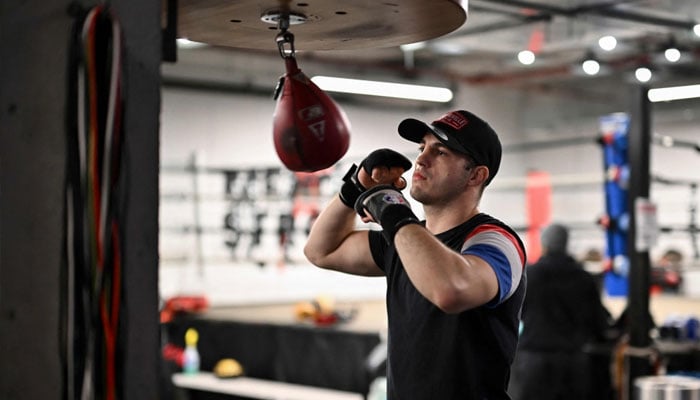 Boxer Pierre-Mickaël Hugues trains at Mendez Boxing Gym- Harlem on December 5, 2024 in New York City. —AFP