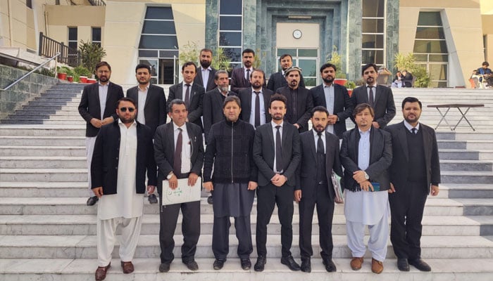 Members of the  Chitral Lawyers Forum seen in front of the Peshawar High Court (PHC) in this image.— Facebook@chitraltimes/File