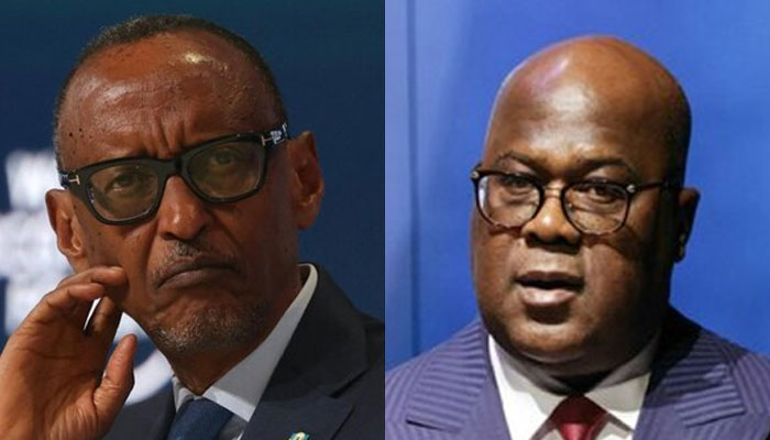 Presidents Paul Kagame (left) of Rwanda and Felix Tshisekedi of Congo. — AFP/File