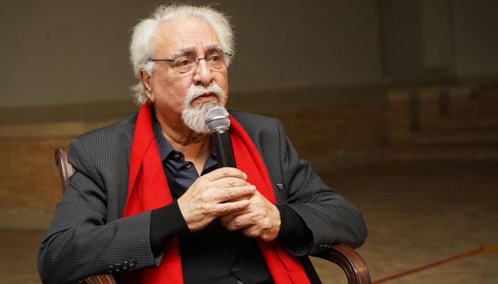 An architect and the writer of the book Naeem Pasha speaks with participants during a launching ceremony of his book Documenting the National Art Gallery at the PNCA- National Art Gallery, Islamabad on December 16, 2024. — Facebook@PNCAOfficial