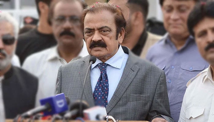 PM’s Adviser on Political Affairs Rana Sanaullah talking to media. — INP/File