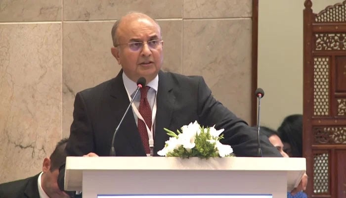 Senior puisne judge of the Supreme Court Justice Mansoor Ali Shah speaking at an event at the Supreme Court building in Islamabad on June 27, 2024. — Facebook@lawandjusticecommissionofpakistan