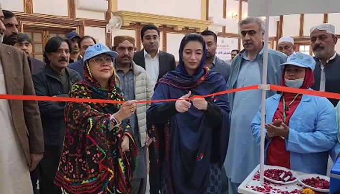 Pakistan People’s Party leader and MNA Aseefa Bhutto-Zardari (2nd left) and PPP Women’s Wing Central President Faryal Talpur (left) cut a ribbon to inaugurate the anti-polio campaign in Nawabshah on December 16, 2024. — Screengrab via Facebook@/Bilawalhouse