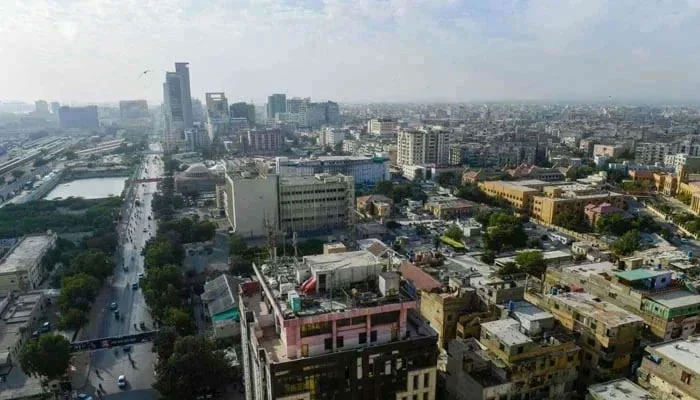 Representational image shows an aerial view of the commercial district of Pakistans port city of Karachi. — AFP/File