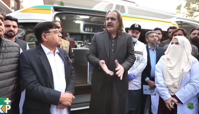 Chief Minister Ali Amin Gandapur (centre) as chief guest addresses the participants during the Mobile Food Testing Labs launching ceremony at the Chief Minister’s House, Peshawar on December 17, 2024. — Screengrab via Faceboook@AliAminKhanGandapurPti