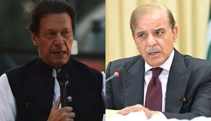 This combo of images shows PTI founder Imran Khan (left) and Prime Minister Shehbaz Sharif (right). — PID/AFP/File