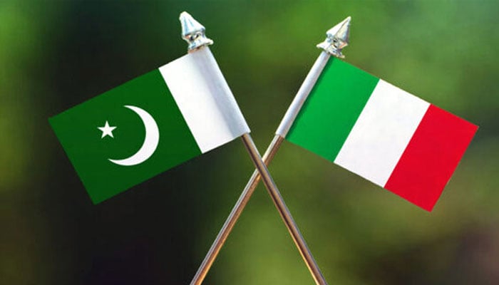 Flags of Pakistan and Italy can be seen. — Radio Pakistan/File