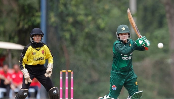 Pakistani U-19 player hitting a shot in ACC Womens U19 Asia Cup 2024 Pakistan Women U19 vs Malaysia Women U19. — ACC/File