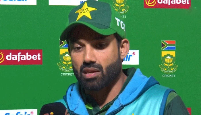 Pakistans white-ball captain Mohammad Rizwan at the post-match presentation after Pakistans win in the 1st ODI vs South Africa in Paarl, December 17, 2024. - Screengrab via YouTube/Geo News/File