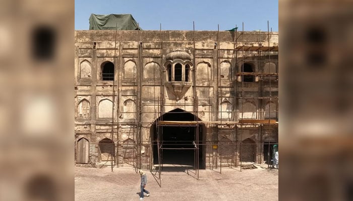 A view of the conservation of the Lahore Fort Akbari Gate. — Instagram@lahorefortofficial/File