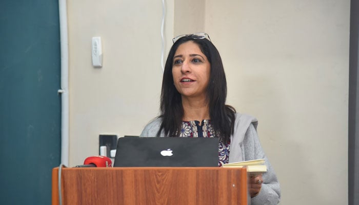 Programme Coordinator, UNFPA Provincial Office, Quetta Sadia Atta addresses an event on November 29, 2024. — Facebook@aghaazpkofficial