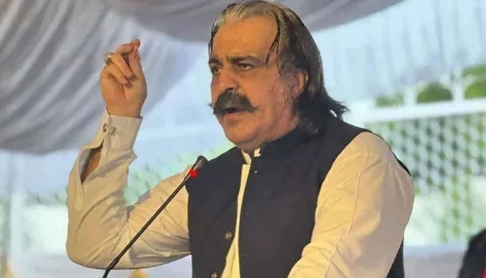 Khyber Pakhtunkhwa Chief Minister Ali Amin Gandapur addresses an event in an undated picture. — Facebook@AliAminKhanGandapur/File