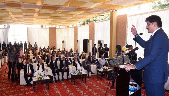 Sindh Chief Minister Syed Murad Ali Shah addresses the Association of Former Inspectors General of Police (AFIGP) on Police Reforms: Transforming Challenges into Opportunities at CPO on December 19, 2024. — Facebook@SindhCMHouse