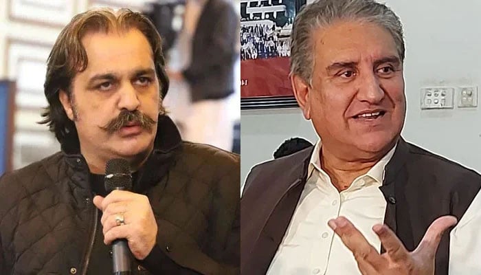 This collage of images shows Khyber Pakhtunkhwa (KP) Chief Minister Ali Amin Gandapur (L) and former foreign minister of Pakistan Shah Mahmood Qureshi. — Radio Pakistan/Facebook/Shah Mahmood Qureshi/File