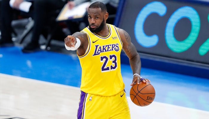 Los Angeles Lakers forward LeBron James gestures against the Oklahoma City Thunder during the second half at Chesapeake Energy Arena. — Reuters