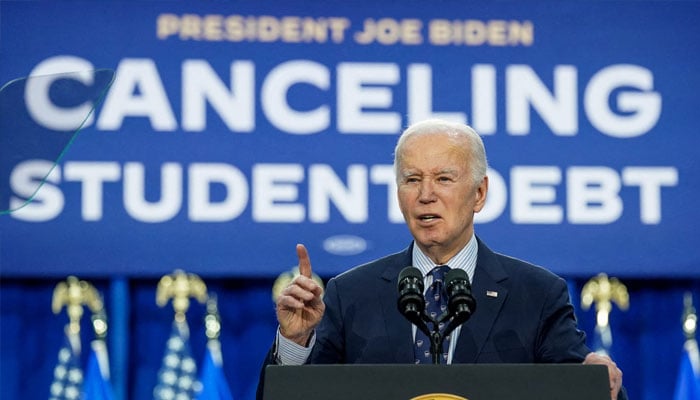 US President Joe Biden speaks as he announces a new plan for federal student loan relief during a visit to Madison Area Technical College Truax Campus, in Madison, Wisconsin, US, April 8, 2024. — Reuters