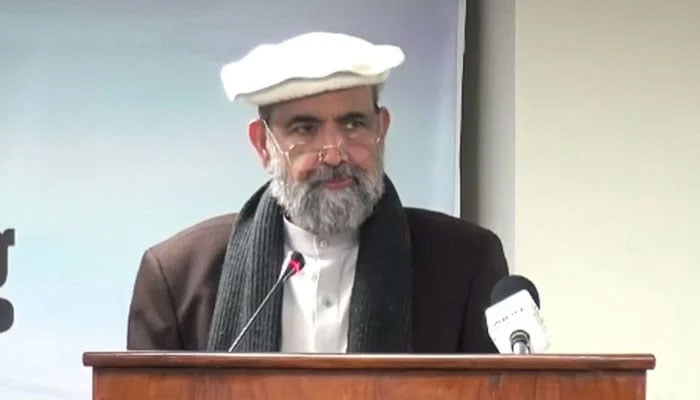 Dr Qibla Ayaz of the Supreme Courts Shariat Appellate Bench speaks at the event “The Role of Religions in Fostering Peace, Harmony, and Justice” organised by the Institute of Policy Studies on December 4, 2024. — Screengrab via Facebook@InstituteOfPolicyStudiesPakistan