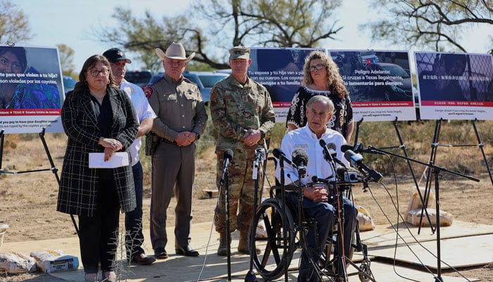 Texas Governor Greg Abbott announces a billboard campaign in Mexico and Central America to deter illegal immigration, in Eagle Pass, Texas, US, December 19, 2024. — Reuters