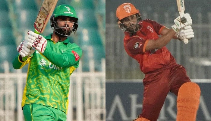 Markhors opening batter Fakhar Zaman (left) and Stallions captain Mohammad Haris.— PCB/File