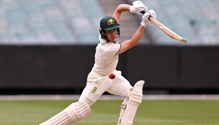 Nathan McSweeney playing a shot in the first Test of the Border-Gavaskar Trophy in Perth. —AFP/File