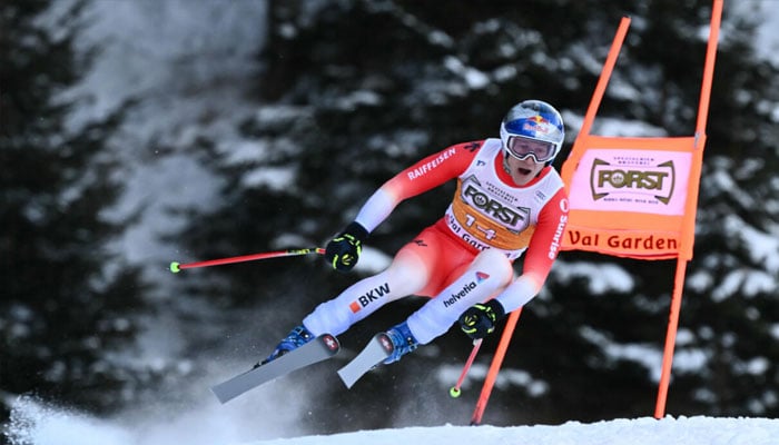 Swiss Marco Odermatt on his way to victory in the World Cup downhill at Val Gardena, Italy. —AFP/File