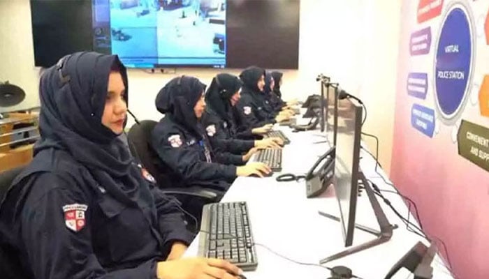 Officers seen at the Virtual Centre for Child Safety Lahore.— APP/File