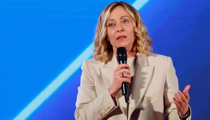 Italian Prime Minister Giorgia Meloni speaks during the political festival Atreju, organised by Melonis Brothers of Italy (Fratelli dItalia) right-wing party, in Rome, Italy, December 14, 2024. — Reuters