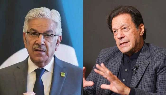 Defence Minister Khawaja Asif (Left) and Pakistan Tehreek-e-Insaf founder Imran Khan. — APP/Instagram@imrankhan.pti