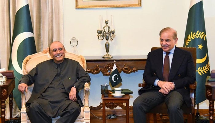 Prime Minister Muhammad Shehbaz Sharif called on President Asif Ali Zardari at Aiwan-e-Sadr on December 23, 2024.— PID