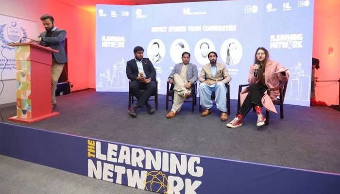 Speakers seen at the stage during School of Leadership Foundation (SoLF), Netherlands and UNFPA Pakistans event of The Learning Network.— Facebook@izzatullah.khaksar/File