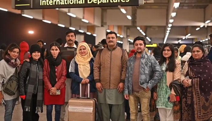 Group photo of Pakistani professionals ready to depart abroad on international careers in this undated photo taken from a video. — Facebook@JawadSohrabMalik/File