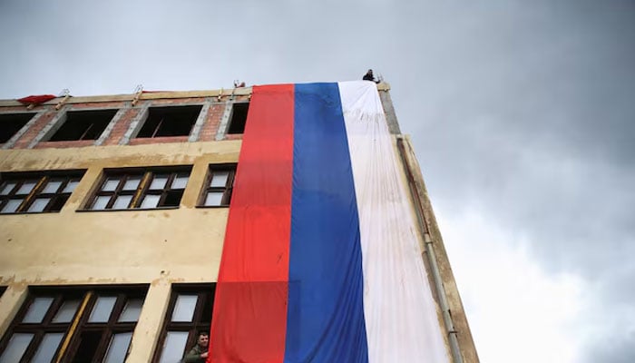 The flag of Serb Republic on a building in East Sarajevo, Bosnia and Herzegovina, January 9, 2023. — Reuters