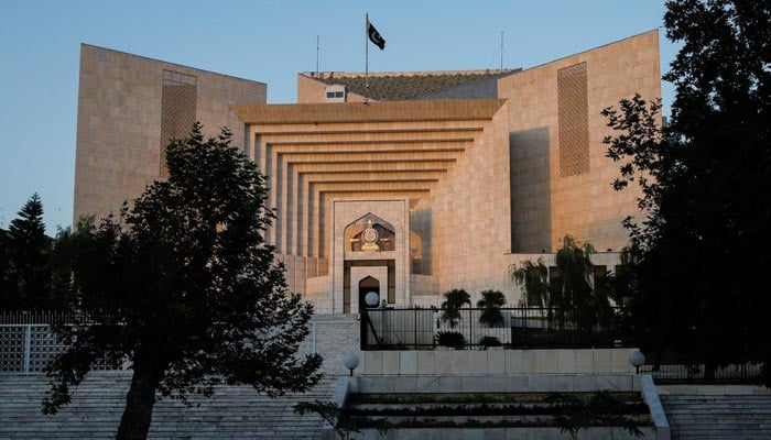 A view of the Supreme Court of Pakistan building during sunset hours in Islamabad, October 3, 2023. — Reuters