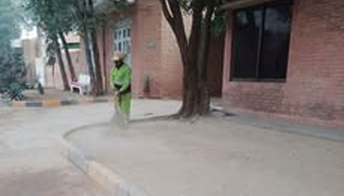 The representational image shows a Lahore Waste Management Company (LWMC) worker busy in cleanliness drive and door-to-door waste collection in the Nankana Sahib district on Dec 27, 2024. — Facebook@LWMC1139