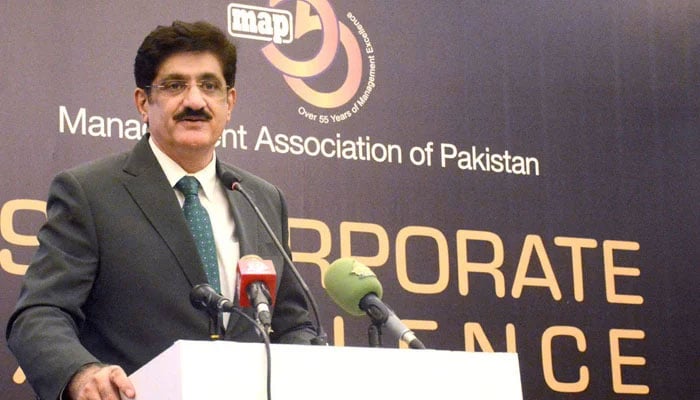 Sindh Chief Minister Syed Murad Ali Shah addresses the 39th Corporate Excellence Awards presentation by the Management Association of Pakistan (MAP) on October 23, 2024. — APP