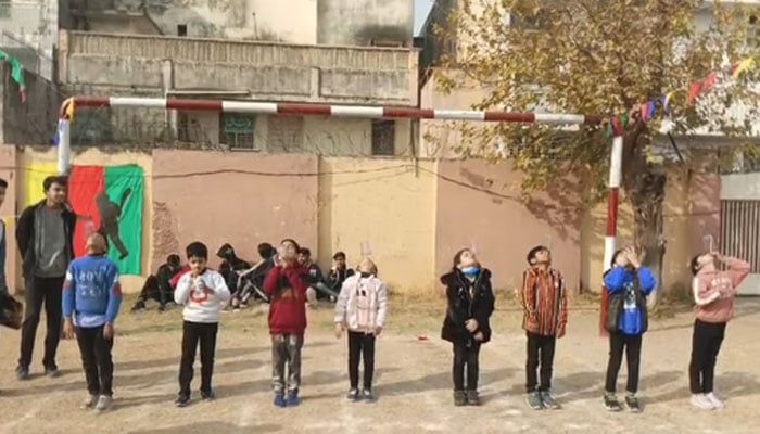 Children seen amid a competition at Anglo Arabic Higher Secondary School, Rawalpindi. — Facebook@angloarabichighersecschool/File