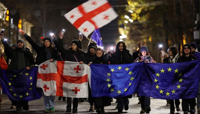 Georgians participating in a street protest. — AFP/File