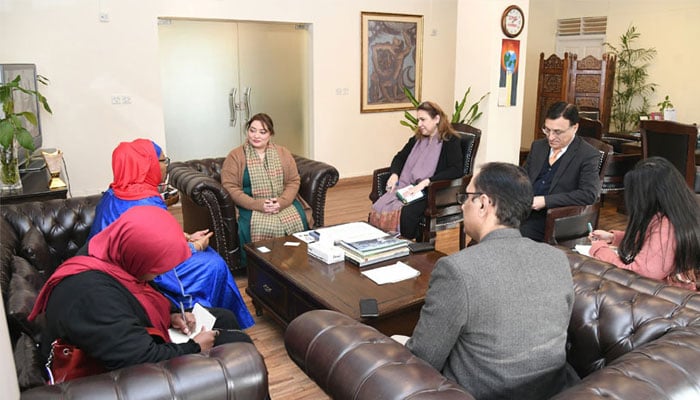 Rwandan Ambassador Fatou Harerimana (left) in a meeting with Prime Ministers Coordinator for Climate Change Romina Khurshid Alam (centre) in Islamabad on December 26, 2024. — Facebook@radiopakistannewsofficial