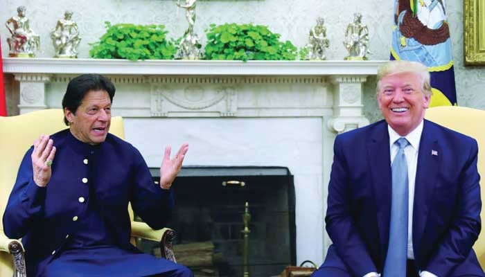 Former prime minister Imran Khan meets with then US President and current President-elect Donald Trump in the Oval Office of the White House in Washington, on July 22, 2019. — Reuters