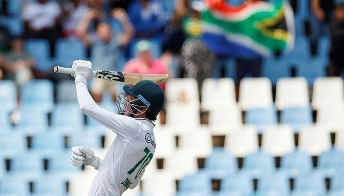 Marco Jansen celebrates hitting the four that gave South Africa victory against Pakistan to book their place in the World Test championship final. —AFP/File