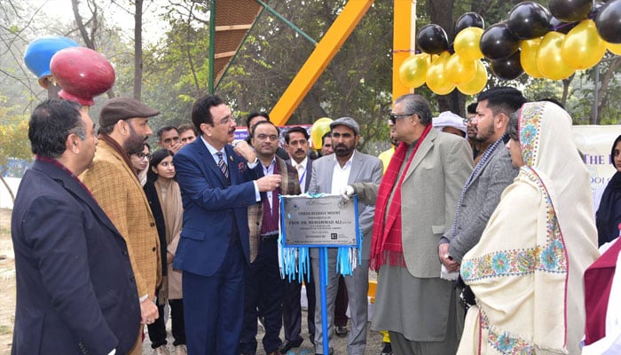 Punjab University Vice Chancellor Prof Dr Muhammad Ali (centre left) inaugurating the Urban Bee Hive Mount (UBHM) in Honey Bee Research Garden on January 1, 2025.— Facebook@UniversityOfThePunjab.Official