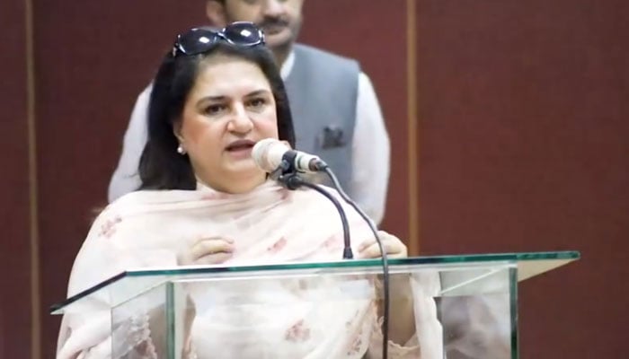 Chairperson Benazir Income Support Programme (BISP), Senator Rubina Khalid addresses an event on June 29, 2024. — Screengrab via Facebook/BISP Pakistan