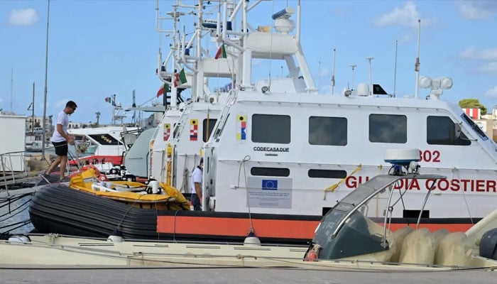 A boat of the Italian coast guards in the port of Lampedusa. —AFP/File