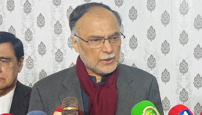 Minister for Planning, Development and Special Initiatives Professor Ahsan Iqbal talking to media.— Facebook@ahsaniqbal.pk/File